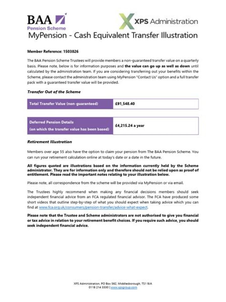 What is transfer value on a pension statement?