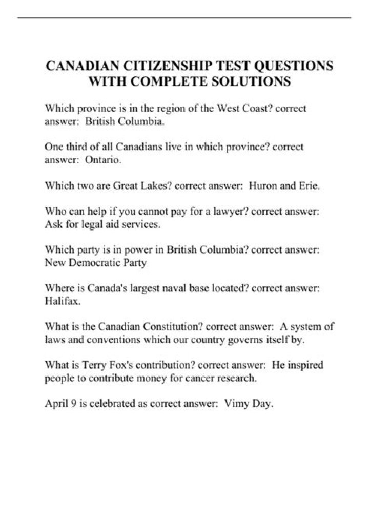 What kind of questions are on the Canadian citizenship test?