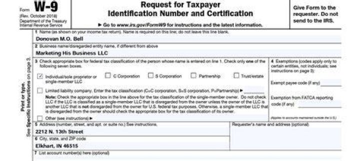 What needs to be filled out on a W9?