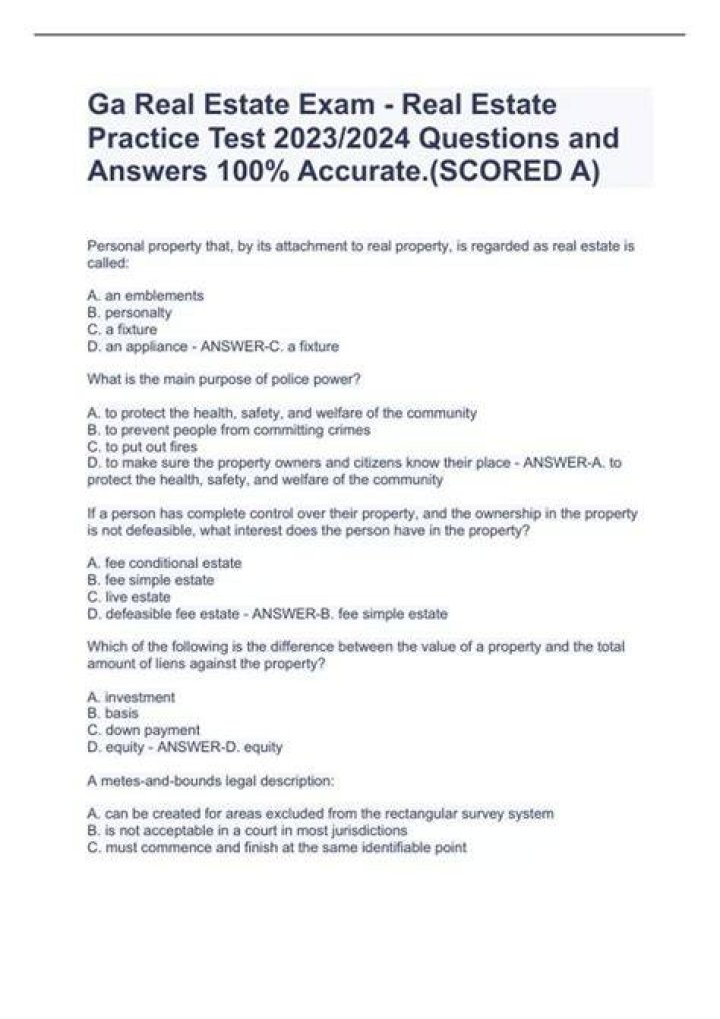 What questions are on the GA real estate exam?
