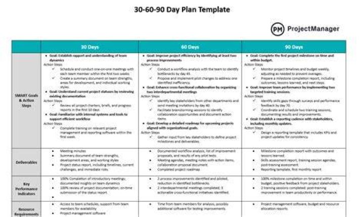 What should be included in a 30 60 90 day plan?
