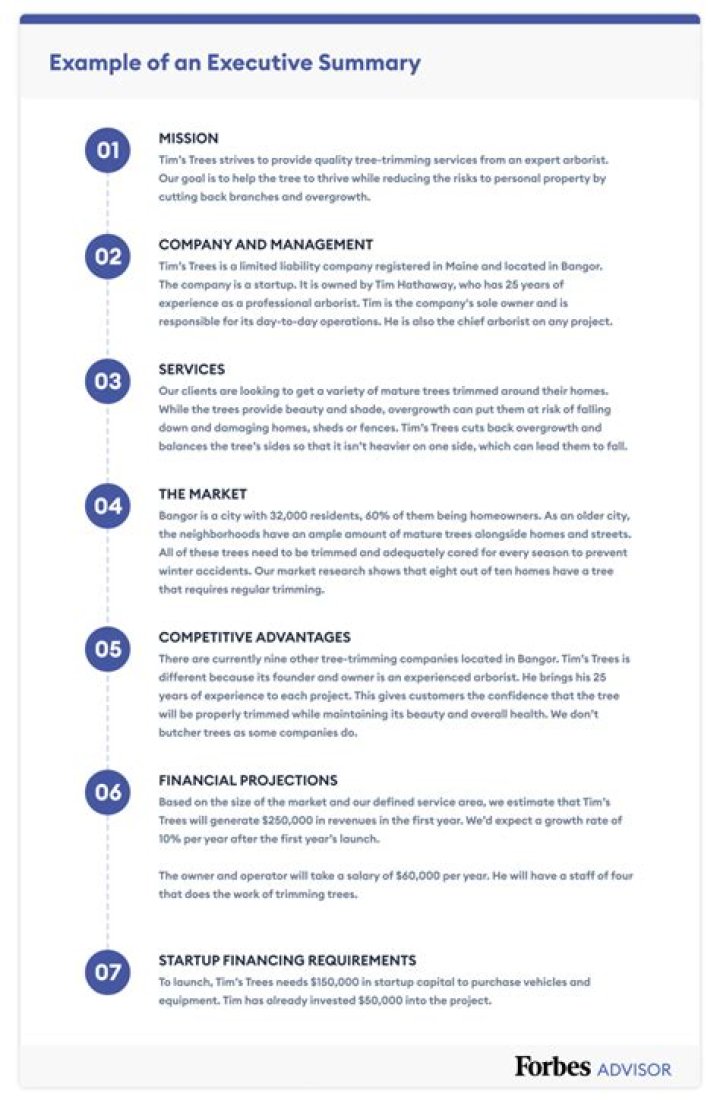 What should be included in an executive summary?