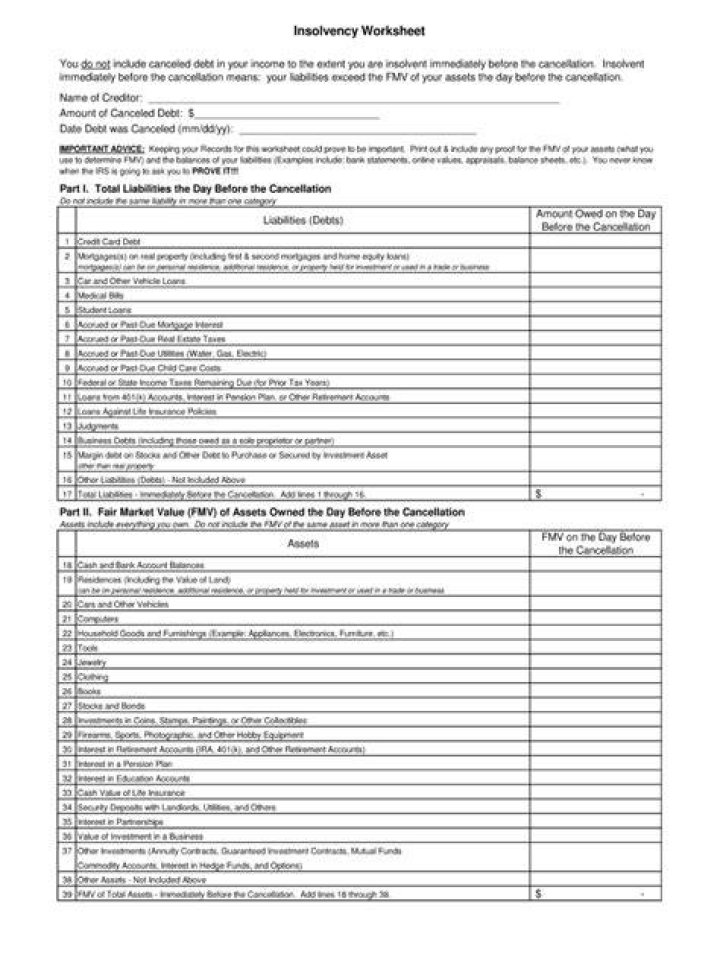 What should be included in an insolvency worksheet?