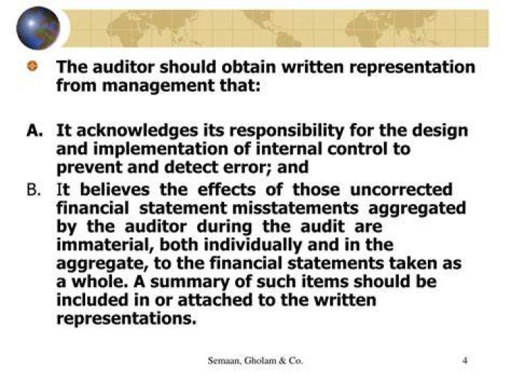 What should be included in management representations?