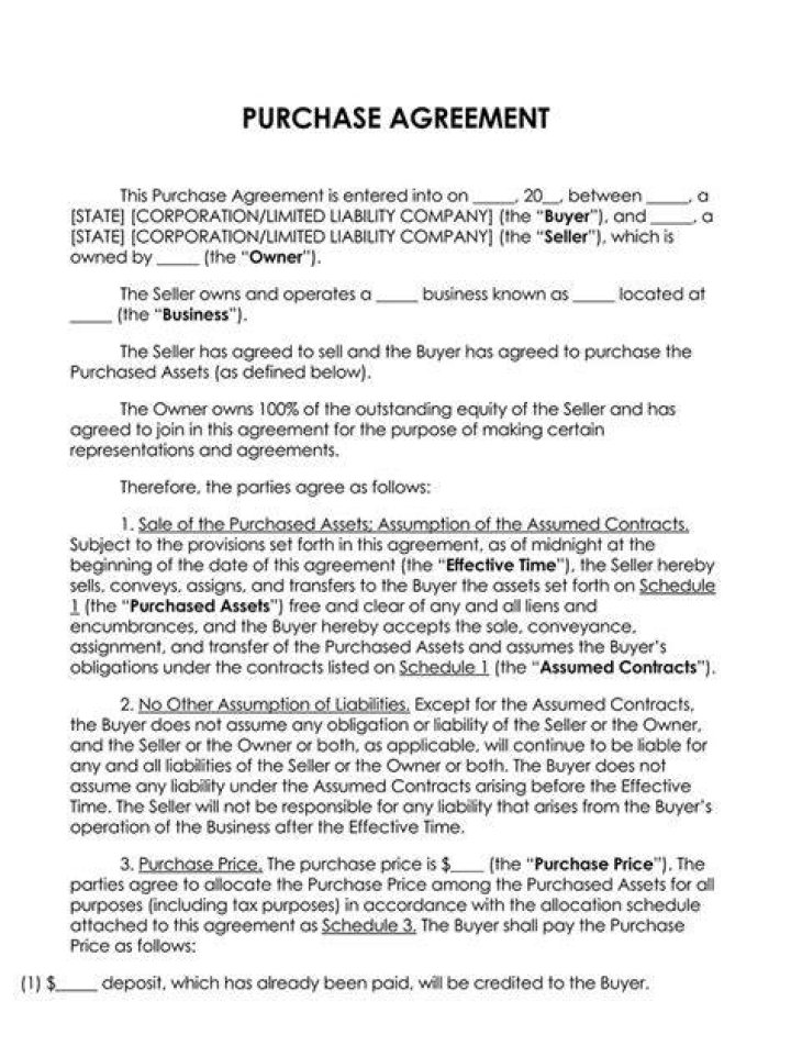 What should be included in purchase and sale agreement?