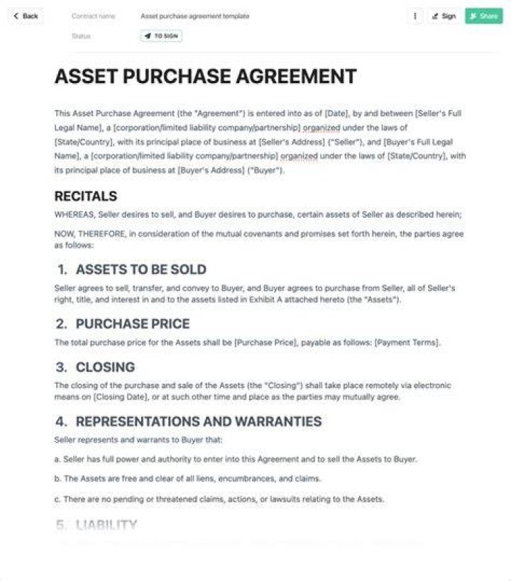 What should I look for in an asset purchase agreement?