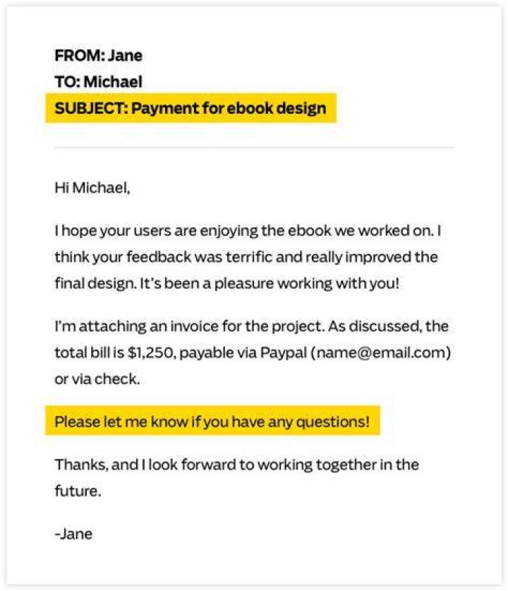 When to ask for payment in an email?