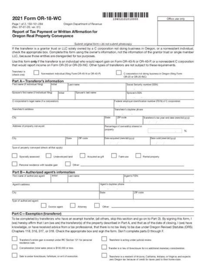 When to send form or-18-wc, calculation of gain?