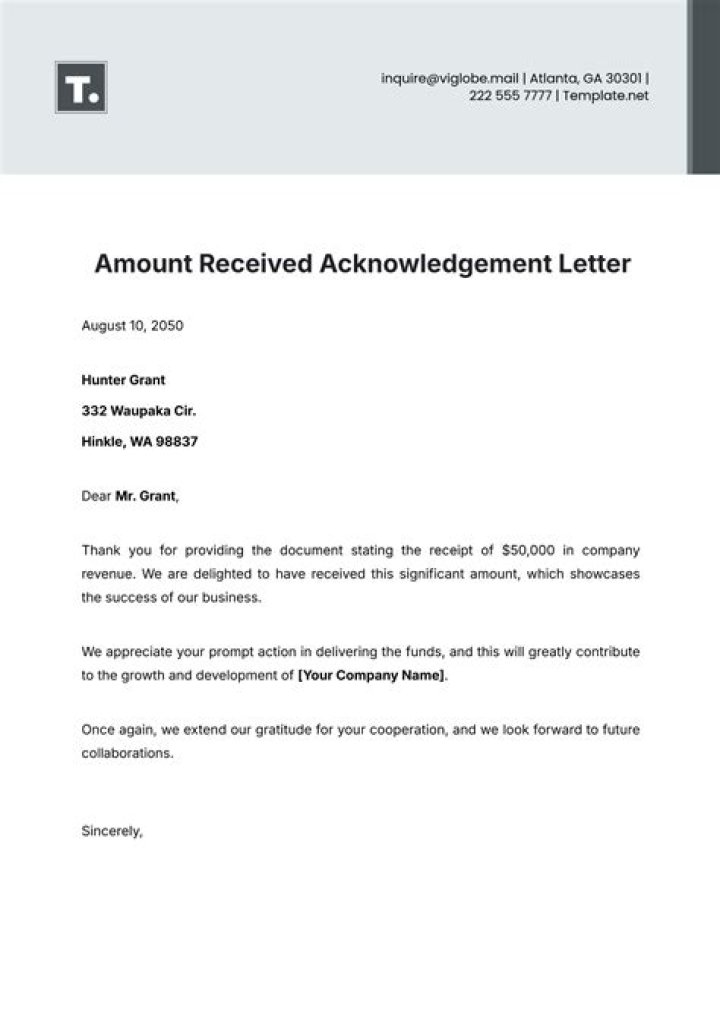 When to write a letter to acknowledge a payment received?
