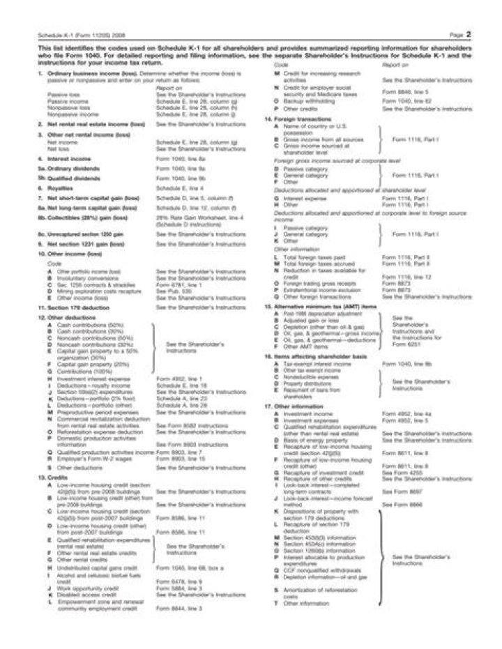 Where are the codes on the Schedule K-1?