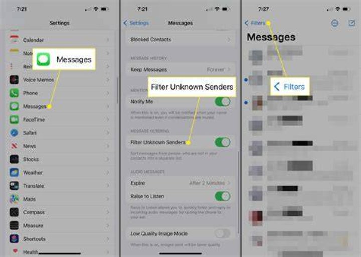 Where do filtered messages go on iPhone?