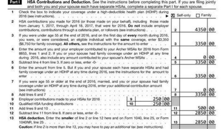 Where do HSA contributions go on 1040 2019?