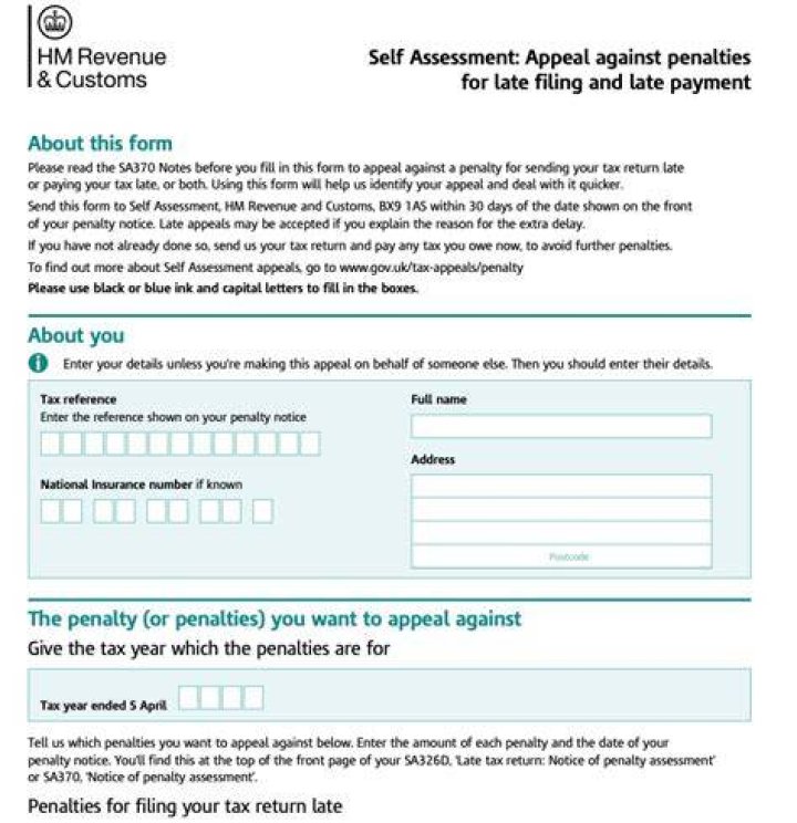 Where do I send my self assessment penalty appeal?