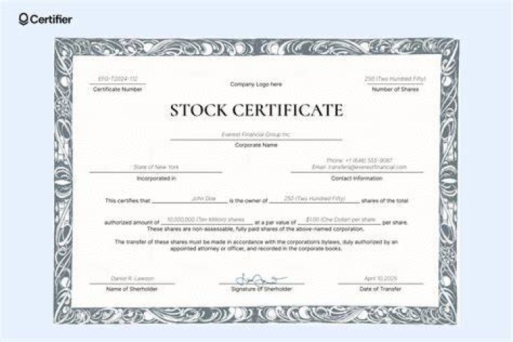 Where is certificate number on stock certificate?