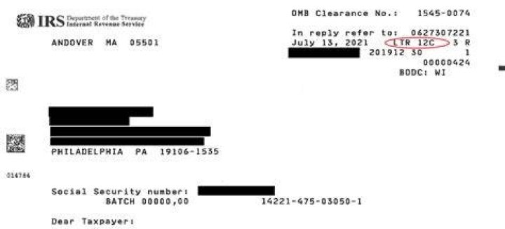 Where to find the LTR number on an IRS letter?