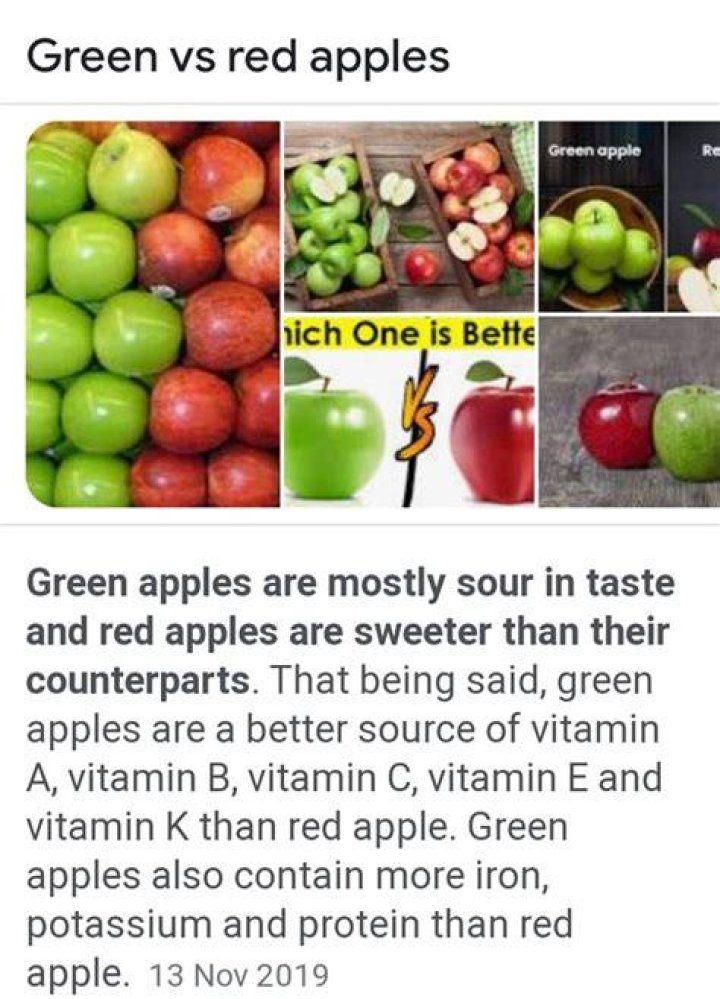 Which apple has more iron green or red?