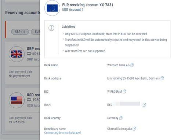 Which bank has a Euro account?
