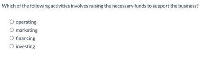 Which of the following activities involve collecting the necessary funds to support the business?