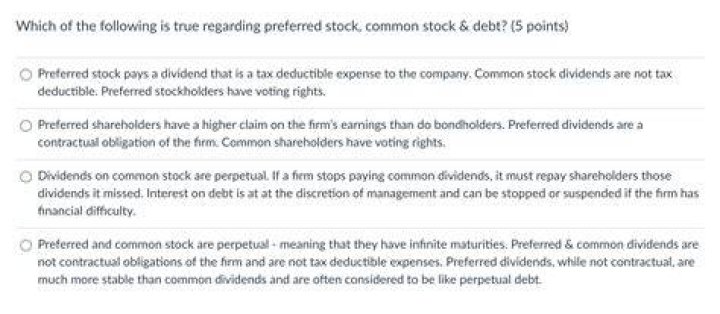 Which of the following are true for preferred stock?