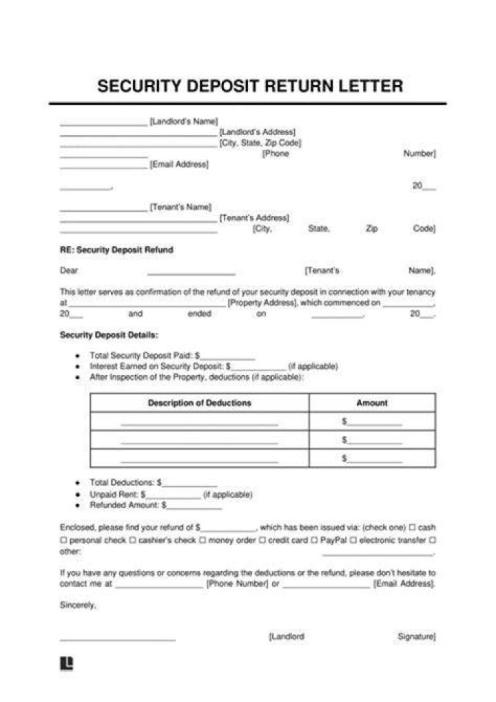 Who is responsible for returning deposit to tenant?