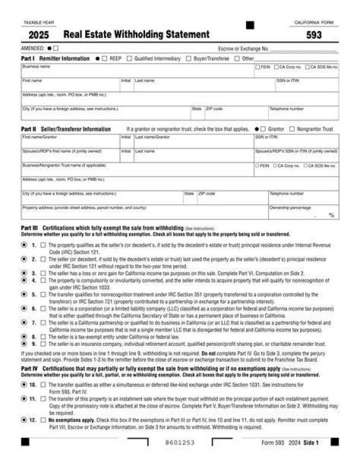 Who is the remitter on form 593?