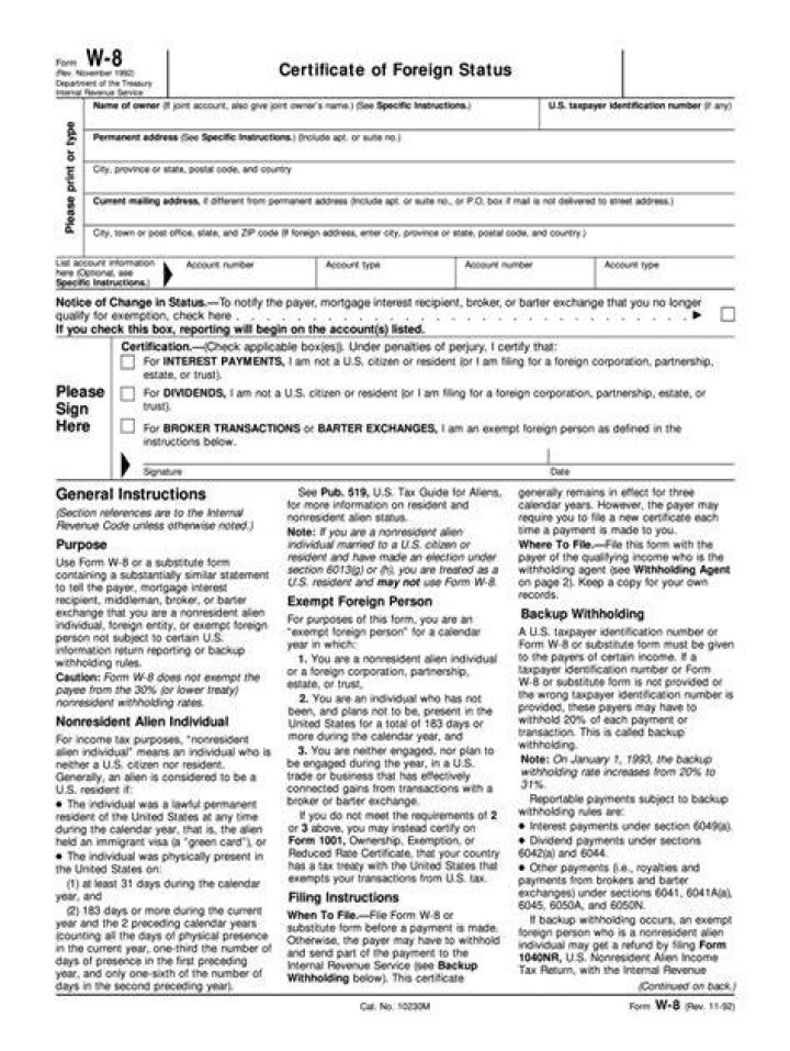 Who needs to fill out a W8 form?