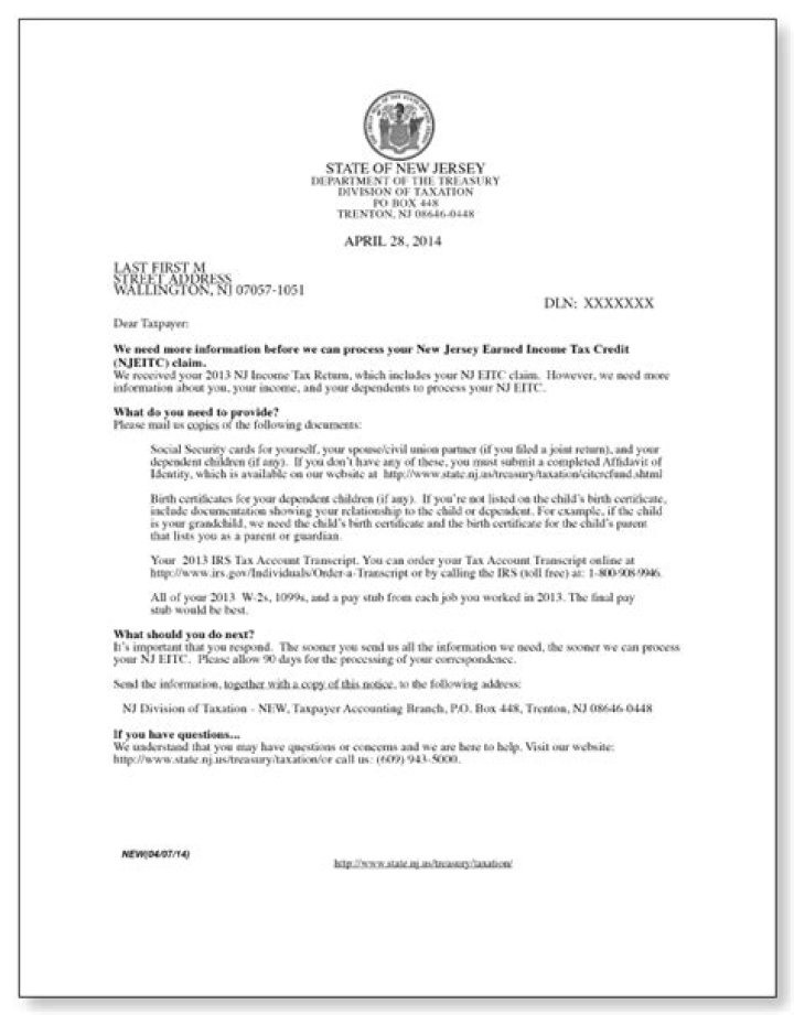 Why am I getting a letter from NJ Division of Taxation?