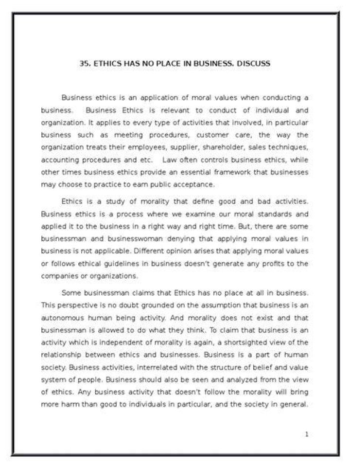 Why ethics has no place at all in business?