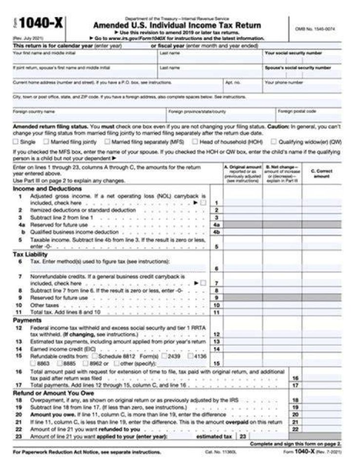 Why would a taxpayer need to file Form 1040X Amended US Individual Income Tax Return?