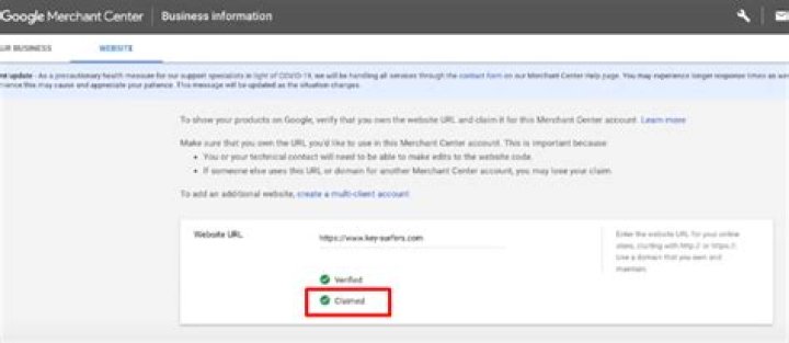 Why would a user be able to verify but be unable to claim a URL in Merchant Center?
