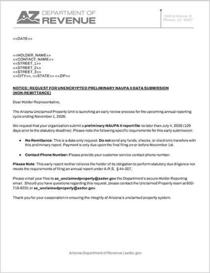 Why would Arizona Department of Revenue send me a letter?