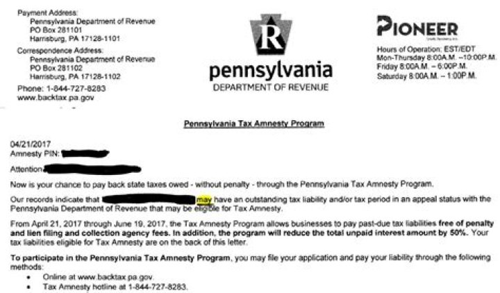 Why would I get a letter from PA Department of Revenue?