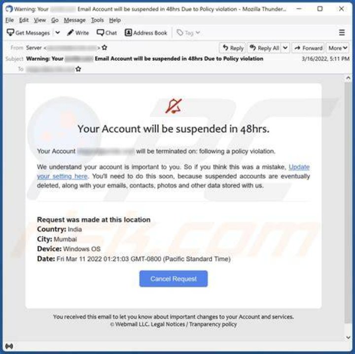 Why would my email account be suspended?