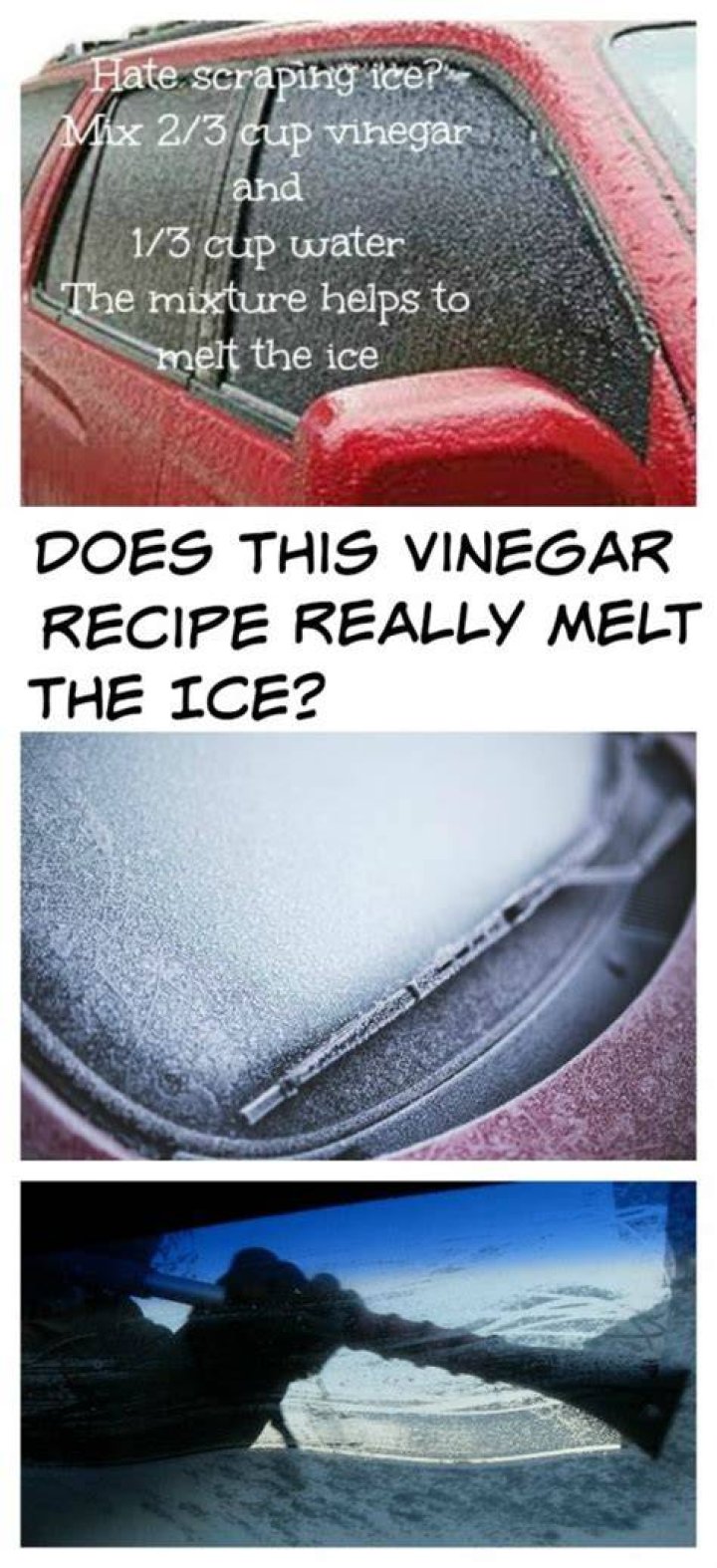 Will vinegar melt ice on windshield?